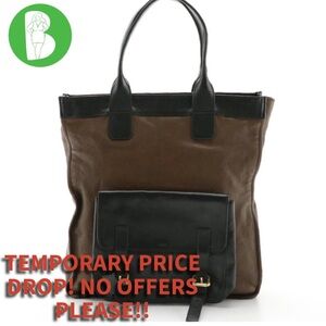 CHLOE FRONT POCKET TOTE BAG IN BROWN & BLACK LEATHER W/DETACHABLE POUCH